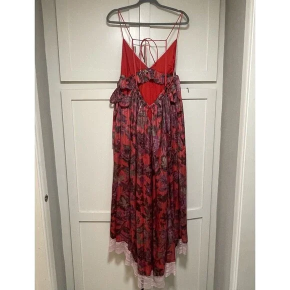 Free People Primmy Printed Midi/Maxi Dress Sz L Large Red Combo Floral $250 NWOT - Picture 4 of 8
